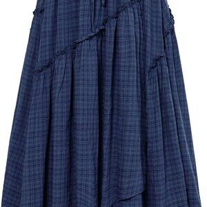 Women Plaid Skirt High Waist A Line Tiered Long Skirt with Pockets